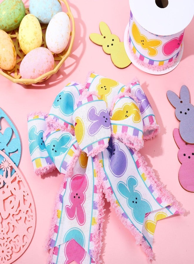 Whaline Easter Bunny Wired Edge Ribbon Spring Wired Ribbon Easter Rabbit Colorful Fabric Craft Ribbon with Pink Fluffy Edged for Gift Wrapping Wreath Bow DIY Crafts Party Decor, 10 Yards, 2.5 Inch - Image 4